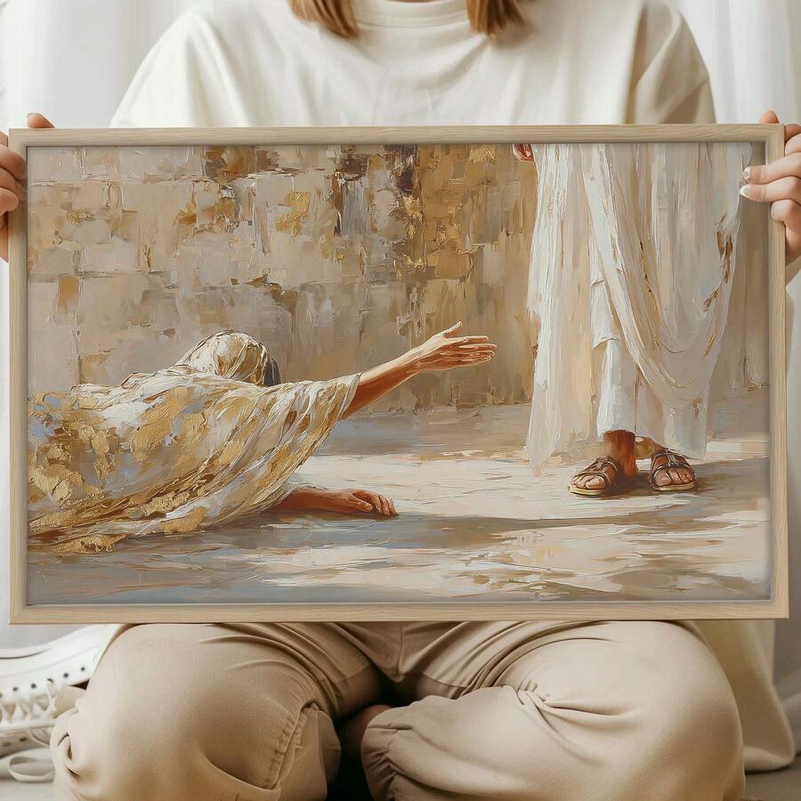 Woman Touching Jesus' Robe Canvas Wall Art, Vintage Christian Healing Religious Print