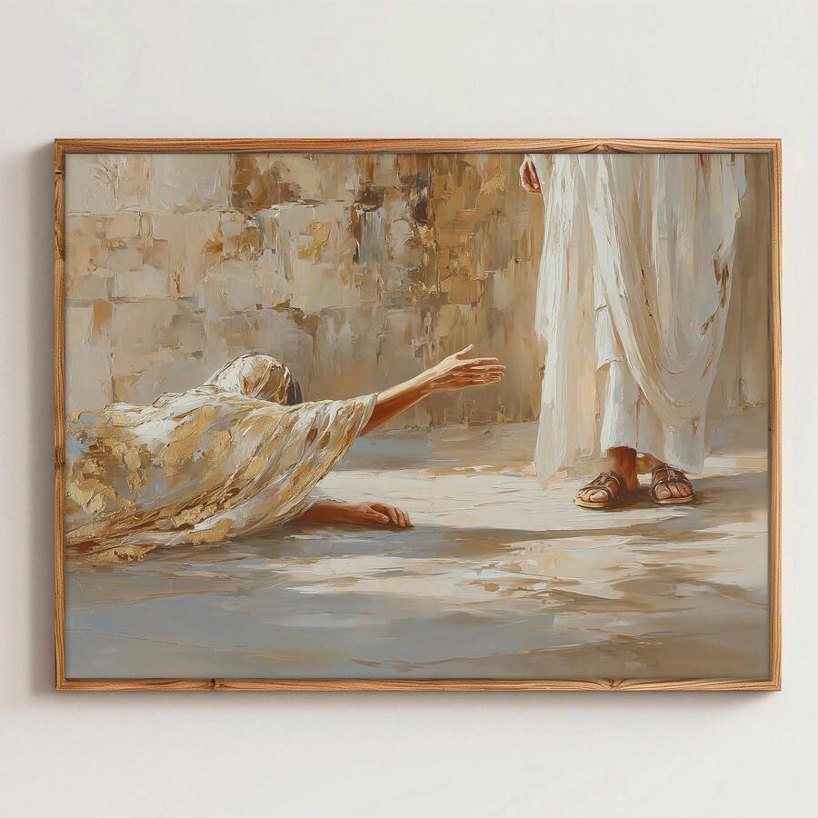 Woman Touching Jesus' Robe Canvas Wall Art, Vintage Christian Healing Religious Print