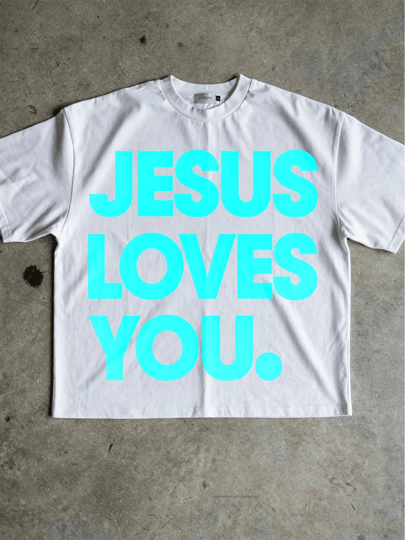 White Jesus Loves You Christian message T-shirt front flat lay
