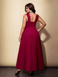 Elevate your occasion wardrobe with this plus size burgundy knit dress, designed to combine a flattering fit with elegant feminine details. Featuring a twisted neckline, delicate lace straps, and a rich burgundy hue, this dress creates a polished silhouette with a touch of romantic charm. The soft knit fabric offers comfortable stretch and an easy fit, making it suitable for parties, date nights, dinners, weddings, birthday celebrations, and other special occasions.