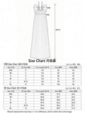 Size chart for pleated halter maxi dress showing XXS through XL measurements