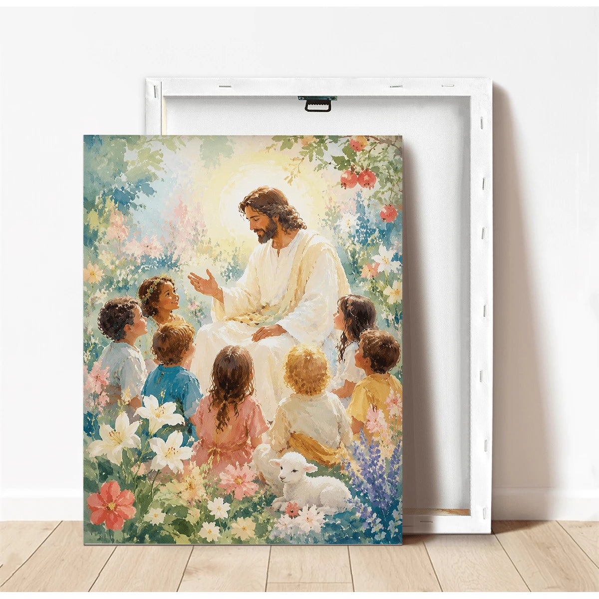 Jesus and Children Nursery Wall Art, Christian Baby Room Canvas Print 