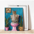 Back view of stretched leopard canvas art on a white frame against a white wall and wood floor