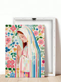 Blessed Virgin Mary Rosary Wall Art, Modern Catholic Religious Canvas Print 