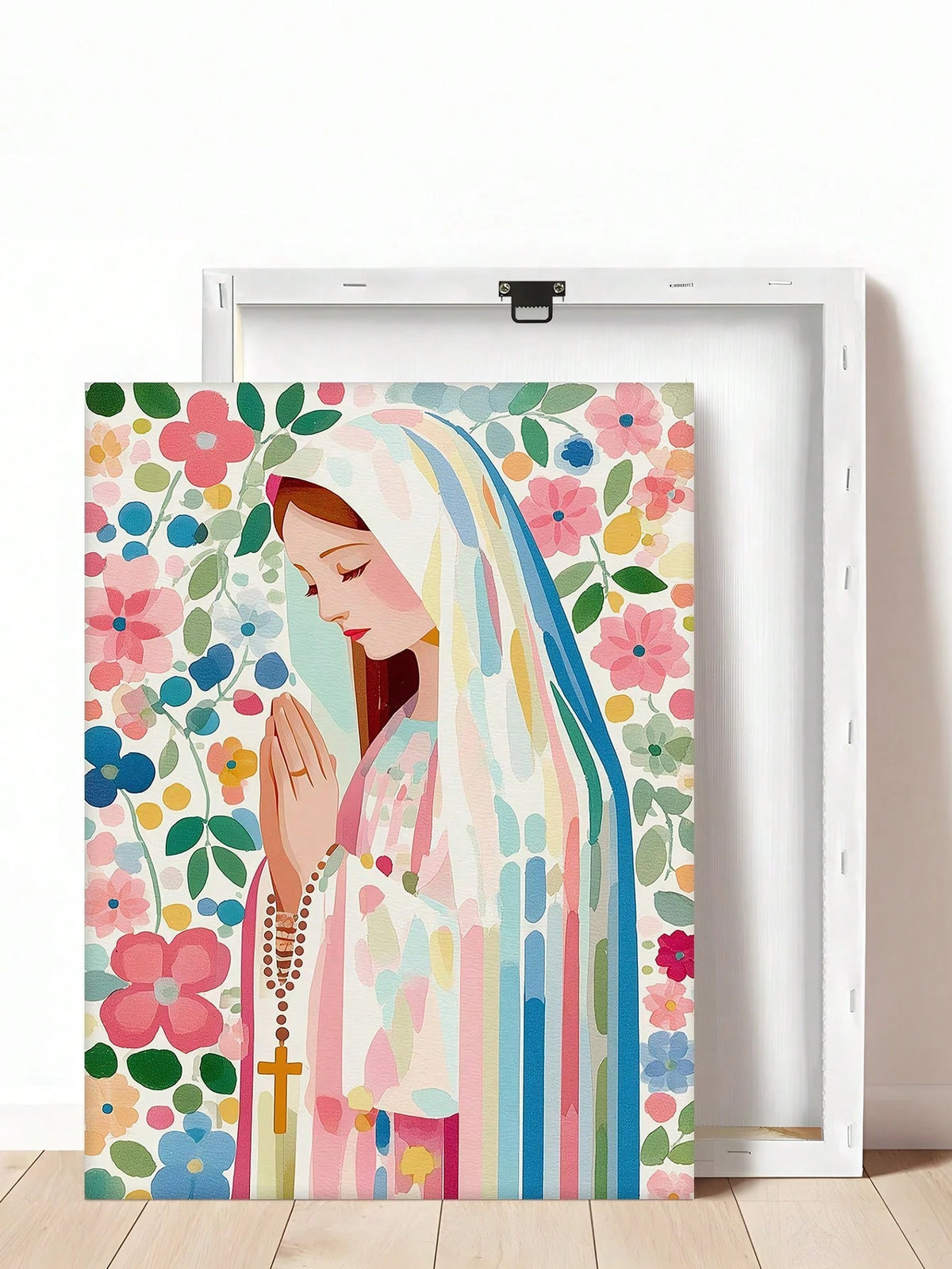 Blessed Virgin Mary Rosary Wall Art, Modern Catholic Religious Canvas Print 