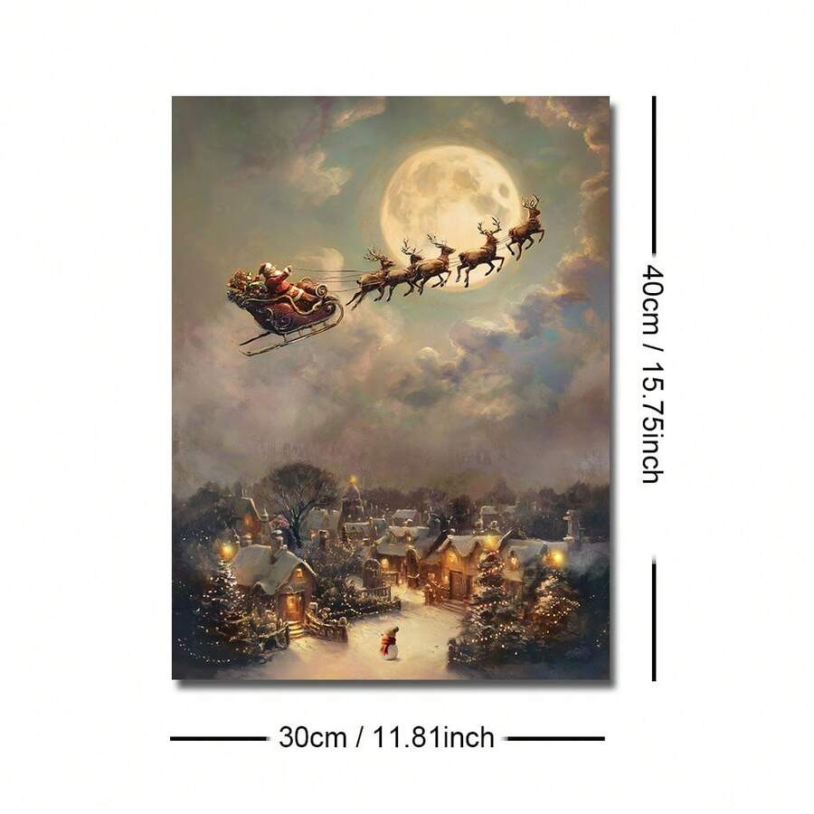 Unframed Santa sleigh canvas artwork with 30 by 40 cm size guide.