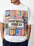 Men’s white What Would Jesus Do graphic T-shirt front view