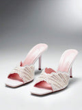 Make a sophisticated statement with these glamorous square toe stiletto sandals for women. Designed with a sleek slip on silhouette, elegant square toe, and slender stiletto heel, these sandals create a refined and feminine look that instantly elevates dressy outfits.
