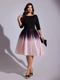 Plus Size Black Pink Purple Gradient Satin A Line Dress for Women Party 
