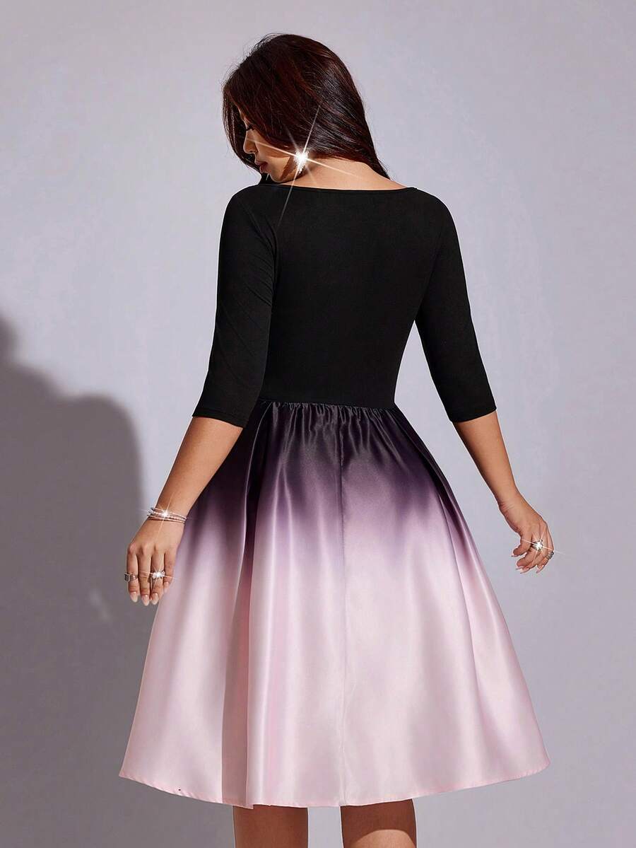 Plus Size Black Pink Purple Gradient Satin A Line Dress for Women Party 