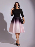 Plus Size Black Pink Purple Gradient Satin A Line Dress for Women Party 