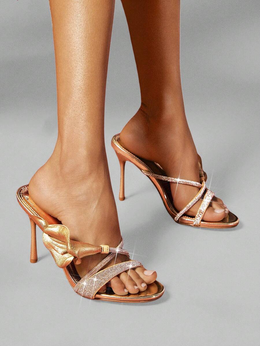 Elegant floral ankle strap stiletto heels for women. Glamorous sandals perfect for weddings, parties, date nights, dinners, and special occasions.
