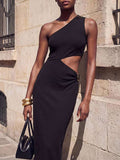 Elegant White Asymmetrical Shoulder Dress with Metal Buckle for Weddings and Parties
