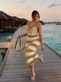 front full view of colorblock striped sleeveless knit midi dress