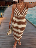 back full view of colorblock striped sleeveless knit midi dress