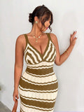 front close view of colorblock striped sleeveless knit midi dress