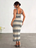 upper front view of colorblock striped sleeveless knit midi dress