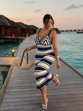 back full view of colorblock striped sleeveless knit midi dress