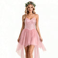 Pink leaf and flower wreath included with high-low tulle fairy costume dress