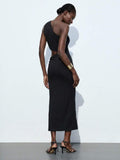  Asymmetrical Shoulder Dress with Metal Buckle for Weddings and Parties