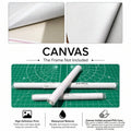 Canvas material graphic showing textured waterproof print and rolled canvas on PVC cores