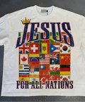Close view of Jesus For All Nations flag graphic T-shirt