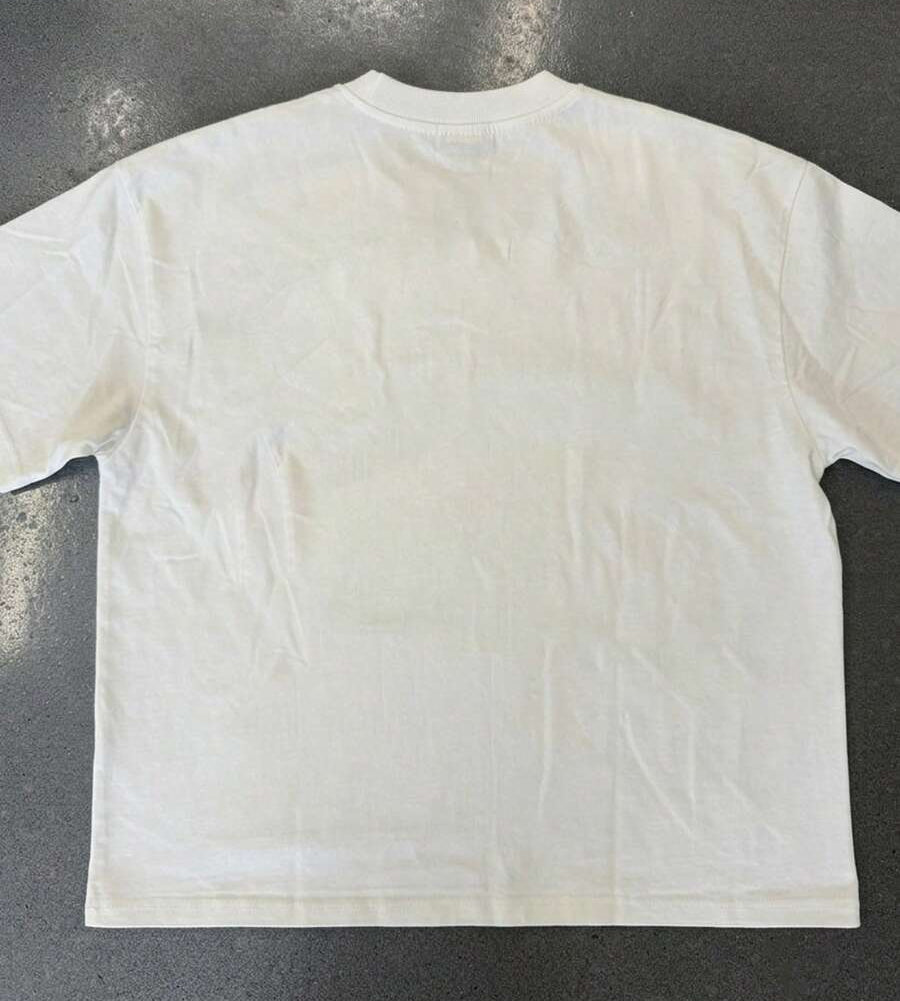 Plain back view of white oversized faith graphic T-shirt