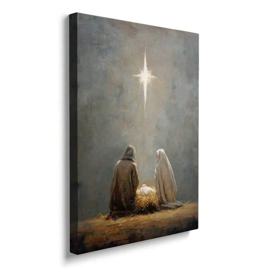 Celebrate the birth of Jesus with Christmas Nativity canvas wall art featuring the Holy Family, a meaningful accent for faith filled holiday decor.