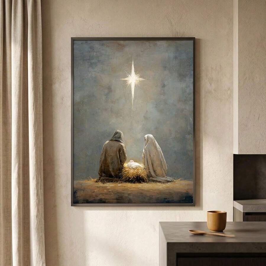 Celebrate the birth of Jesus with Christmas Nativity canvas wall art featuring the Holy Family, a meaningful accent for faith filled holiday decor.
