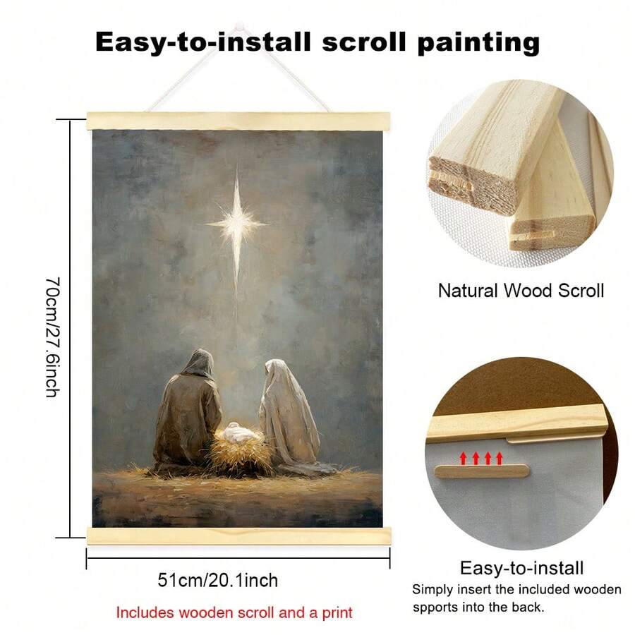 Celebrate the birth of Jesus with Christmas Nativity canvas wall art featuring the Holy Family, a meaningful accent for faith filled holiday decor.