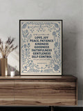 Unframed Galatians 5:22–23 scripture canvas print in a living room