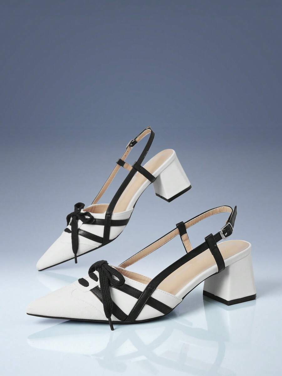 Silver textured toe slingback heel with white lace detail