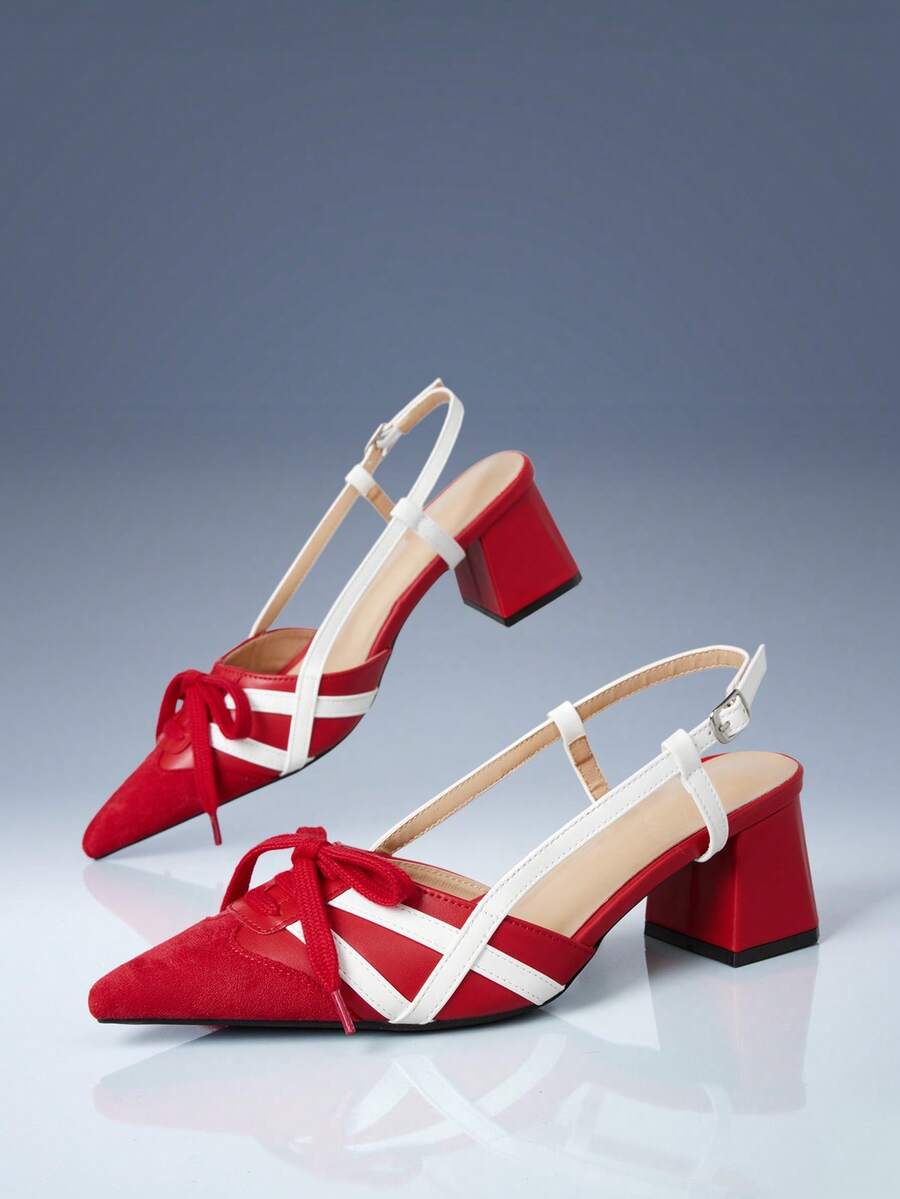 Red colorblock slingback heel with black outsole