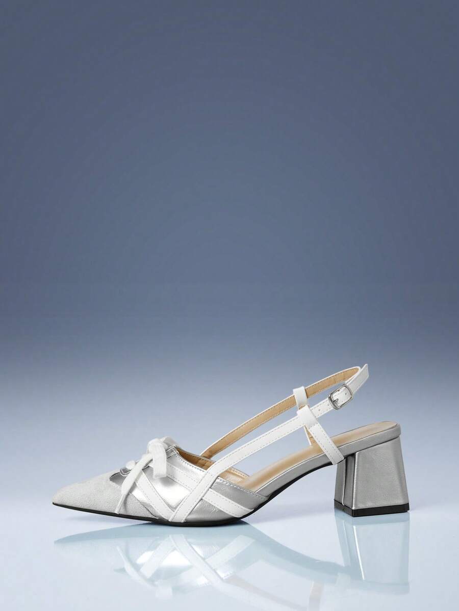 Cream textured toe pump with black laces and buckle strap