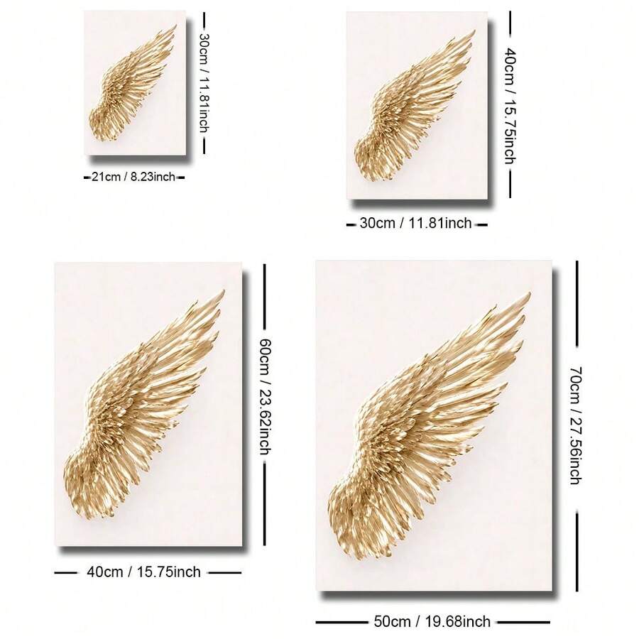 Single angel wing canvas print with thin gold frame