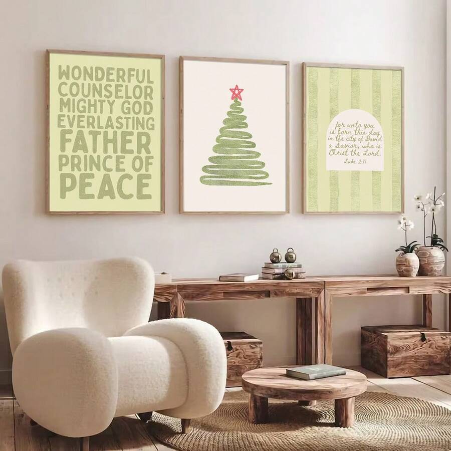 Three panel Luke 2 11 Christian Christmas wall art set