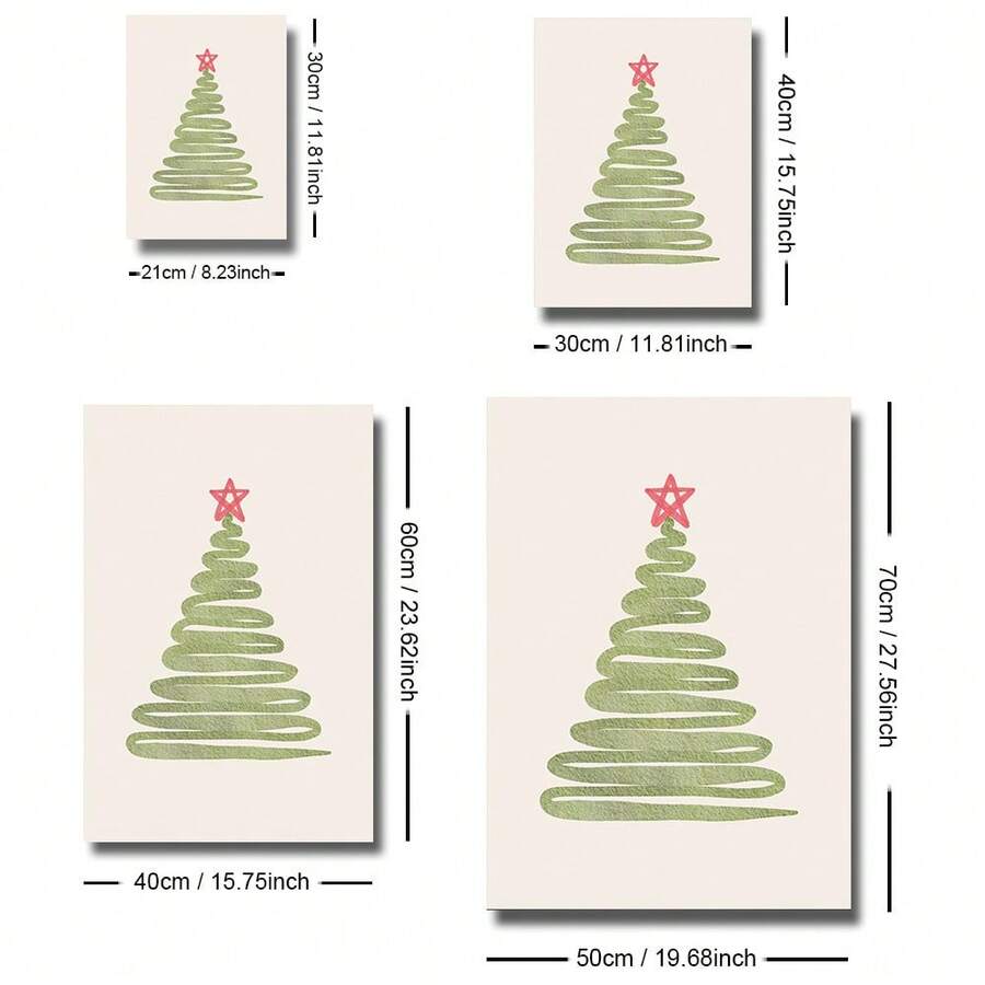 Christmas canvas wall art size chart with centimeter and inch options