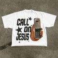 White Call On Jesus phone graphic T-shirt front flat lay