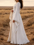 Angled front view of white Renaissance costume gown with square neckline