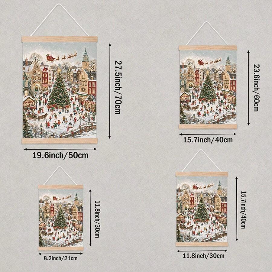 Christmas village canvas size diagram showing 21x30, 30x40, 40x60 and 50x70 centimeter options