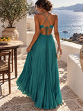 Light blue pleated halter maxi dress ruched bust detail