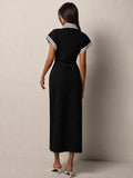 Chic Casual Denim Dress for Women with Roll-Up Short Sleeves and Waist Cinch 