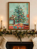 Decorate for the holidays with a Retro Christmas Cat Canvas Poster featuring vintage Santa and tree art, perfect for cat lovers and mid century homes.