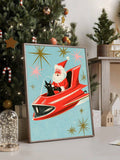 Decorate for the holidays with a Retro Christmas Cat Canvas Poster featuring vintage Santa and tree art, perfect for cat lovers and mid century homes.