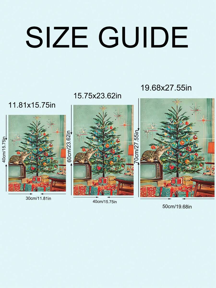 Decorate for the holidays with a Retro Christmas Cat Canvas Poster featuring vintage Santa and tree art, perfect for cat lovers and mid century homes.