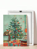 Decorate for the holidays with a Retro Christmas Cat Canvas Poster featuring vintage Santa and tree art, perfect for cat lovers and mid century homes.