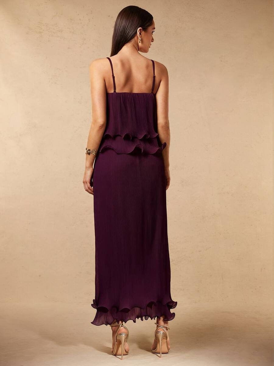 Women's Pleated Cami Dress with Multi-Layer Hem for Effortless Elegance