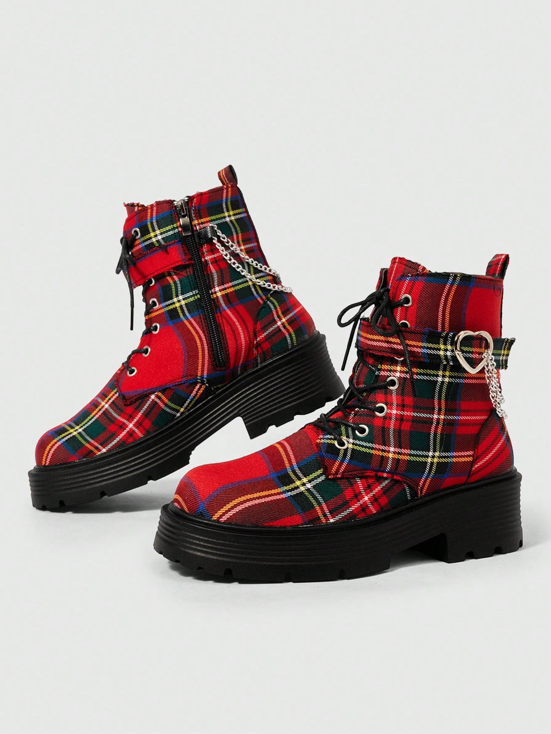 Edgy Grunge Punk Women's Lace-Up Motorcycle Boots with Chunky Heel - Gothic Platform Ankle Style