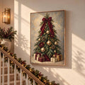Christmas Tree Canvas Wall Art with Red Bow