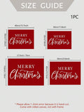 Size guide for red Merry Christmas canvas showing four landscape dimensions and noting rolled canvas, not framed